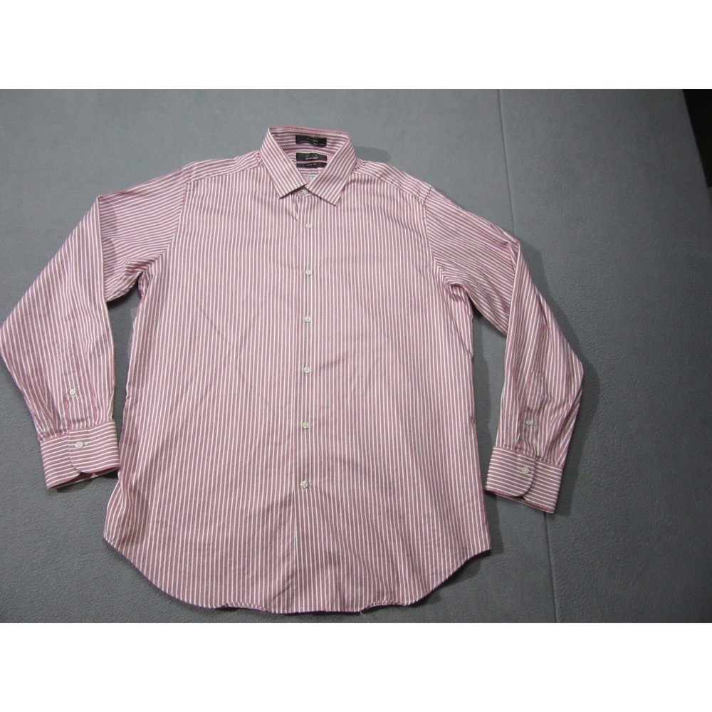 Saks Fifth Avenue Shirt Mens 16.5 34/35 Red Striped Slim Fit Button Down